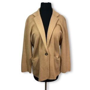 EUC J Crew Cecile Wool Blend Camel Knit Relaxed Blazer Single Button Cardigan Sm